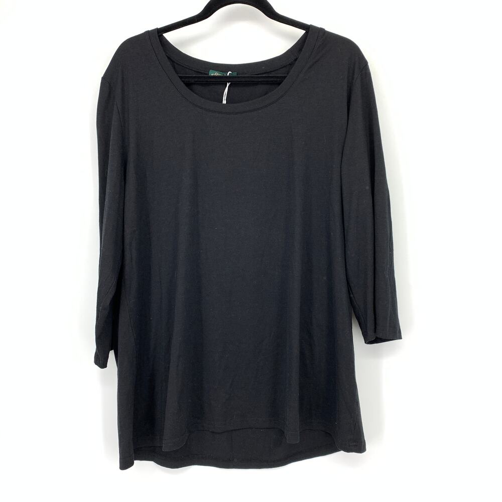 OFEEFAN Womens Tunic Top XL Black 3/4 Sleeve Scoop Neck High Low Hem Stretch